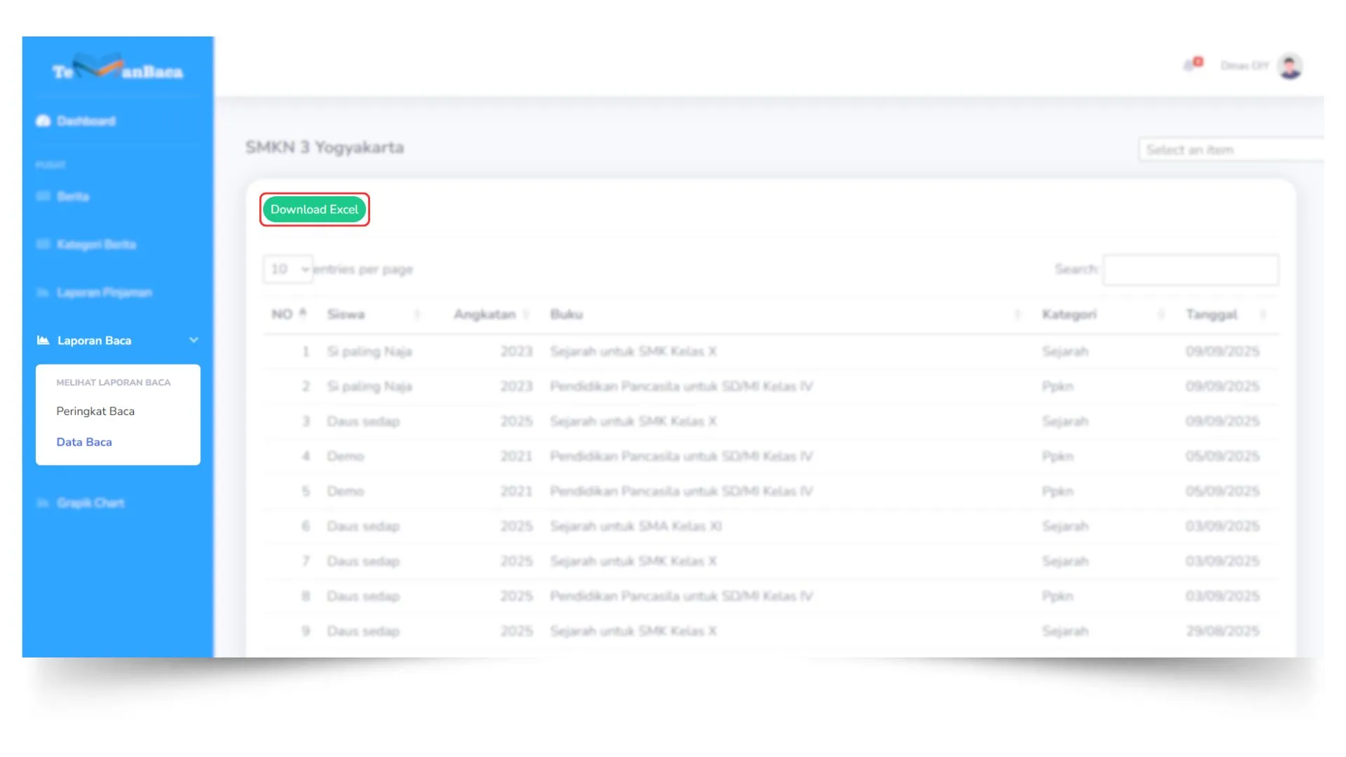 Tombol Download Excel