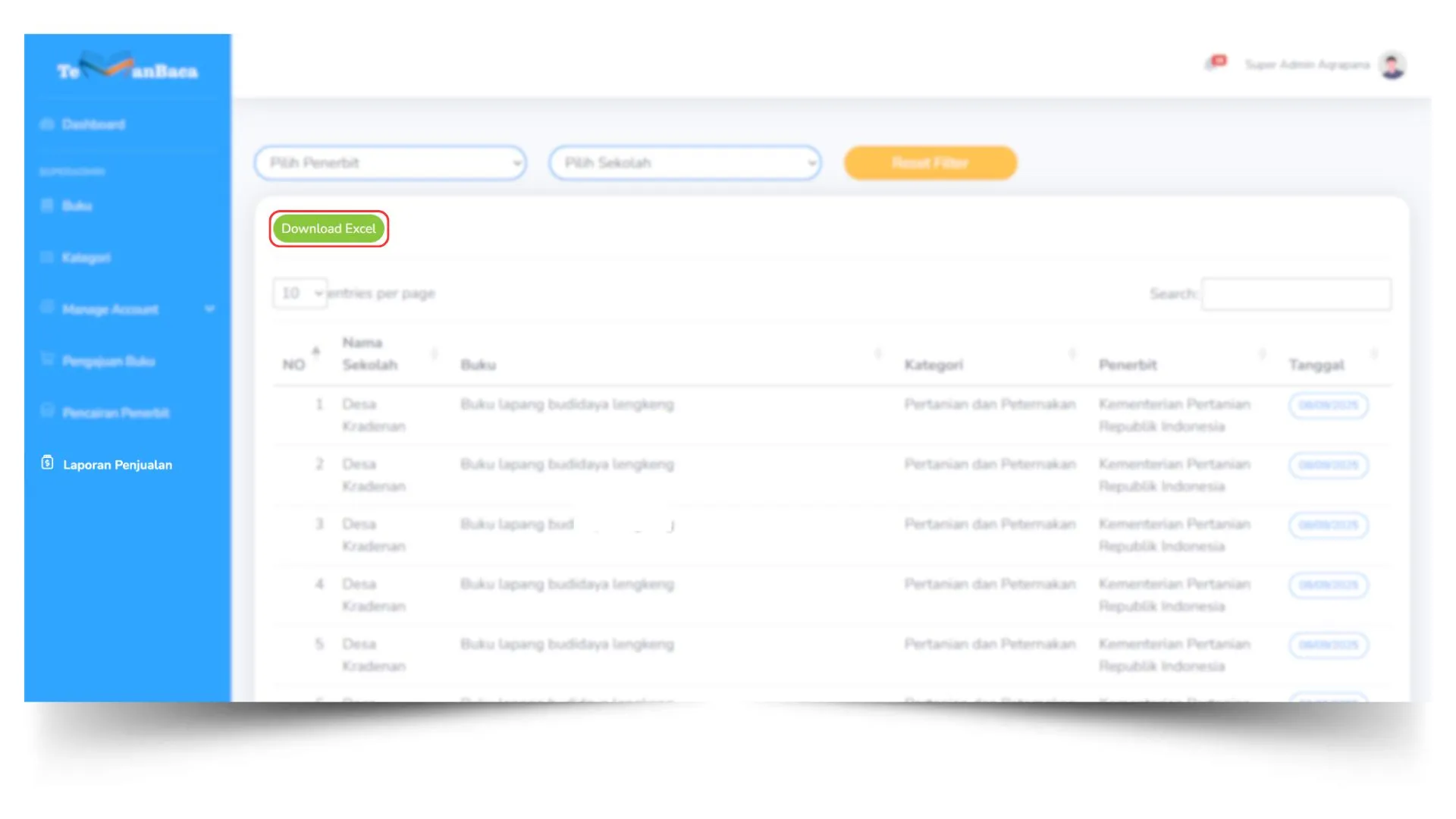 Tombol Download Excel