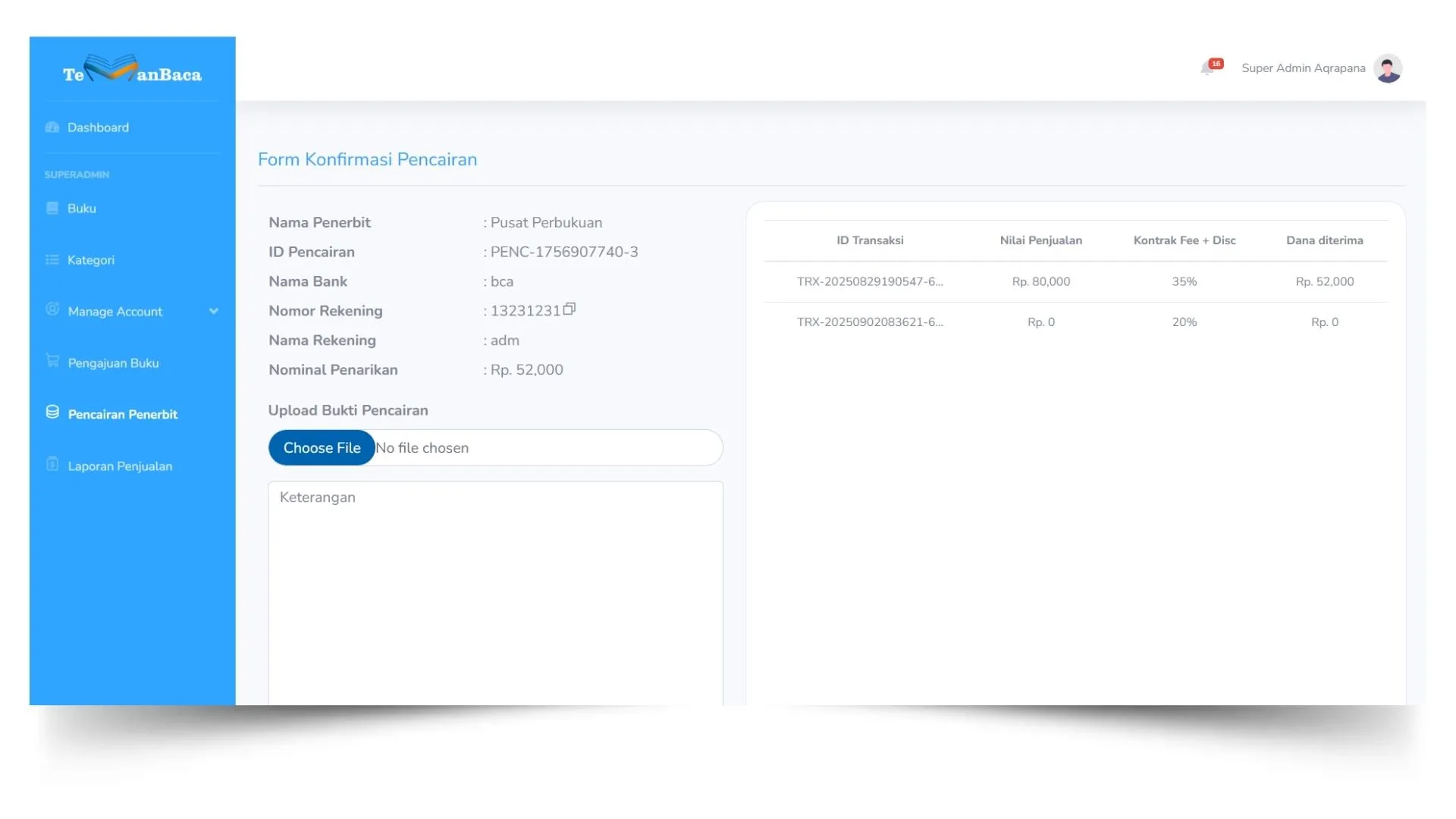 Form Konfirmasi Pencairan